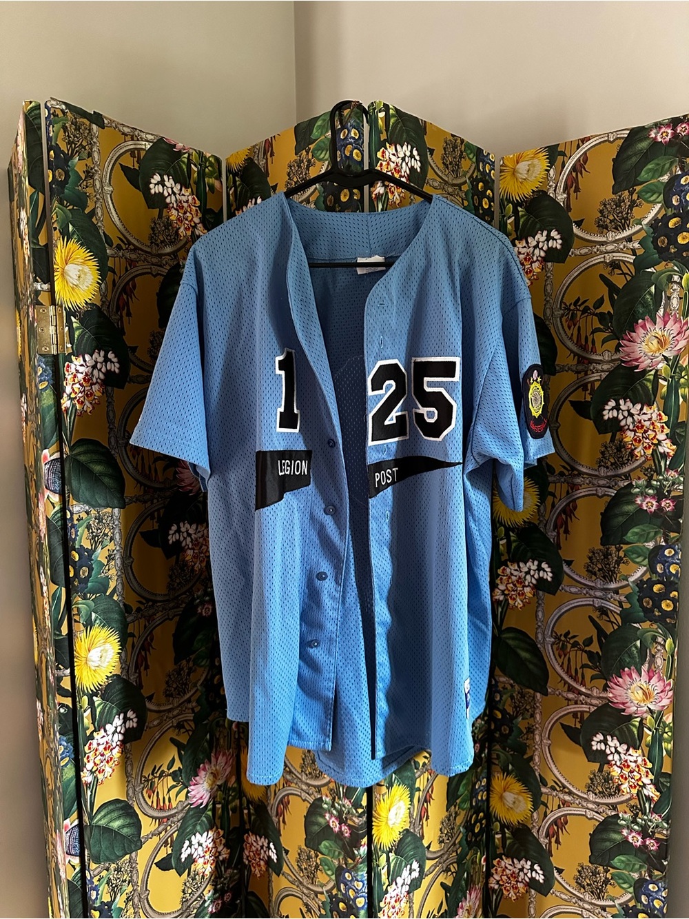 Light Blue Baseball Jersey with '1 25' Front Numbers Vintage Mesh Large L
